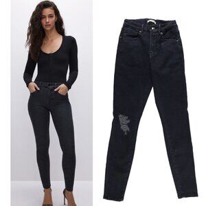Good American Good Legs Skinny Jean Body Shaping Black Size 27 Black Ripped Knee